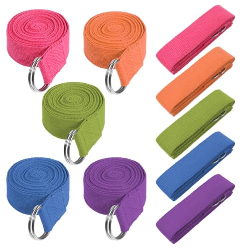 JOUTYFOR 10 Pcs Yoga Strap 8ft Yoga Stretching Exercise Band Stretching Belt with Adjustable Metal D Ring Buckle Loop for Pilates