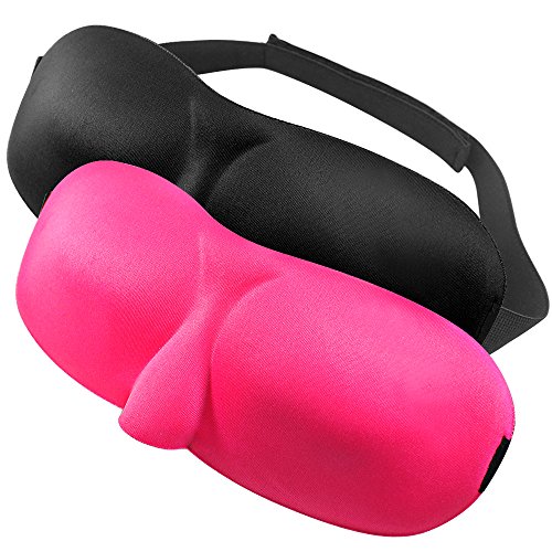 Máscara de sueño 3D, MAXIN Máscara de Ojos de Seda Natural (2 Pack) Máscara de Dormir para Mujeres, Hombres, niños Super Smooth Blindfold para Viajes, Trabajo de Turno (Negro y ROSEO)