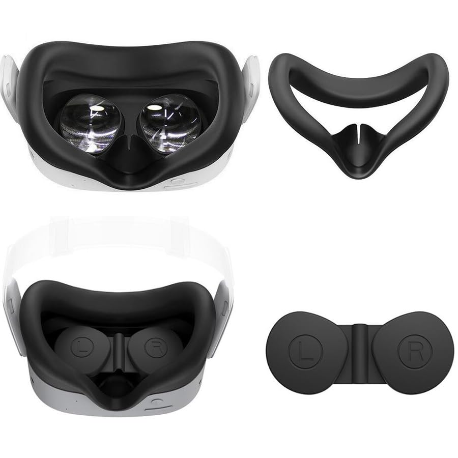 Coyktonty Silicone VR Face Cover Eyecups+Lens Protector for Meta Quest 3S,Reduce Light Leakage Anti-Dirt and Sweat-Proof Cover (2 Set)