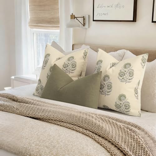 Image of YCOLL Vintage Floral Print Pillow Covers 20x20 Set of 2 Patterned Accent Decorative Cushion Covers Modern Farmhouse Throw Pillow Covers for Sofa Couch Chair Bed Living Room Home Decor, Sage Green
