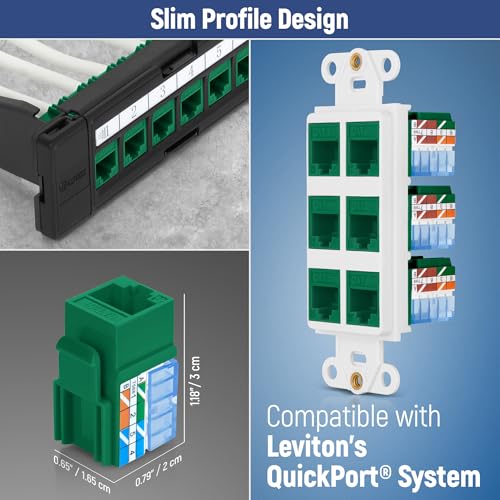 Image of Everest 90 Degree RJ45 Cat5e Keystone Jacks Slim Profile 10-Pack Green | Compatible with 90 Angled Speed Termination Tool - easyJACK (B094WB91H3)