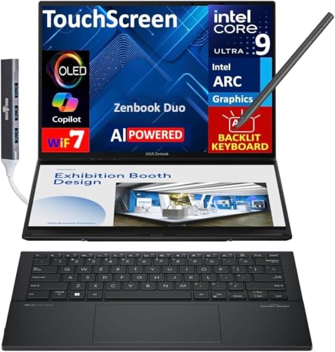 Image of ASUS Zenbook Duo ux8406 AI Powered 2-in-1 Laptop 14.0 inch Touchscreen OLED 3K 120Hz Display (Intel Ultra 9-285H, 32GB LPDDR5X, 2TB PCIe SSD, Backlit KB, Active Pen, Win 11 Home) w /DKZ USB Port Expander