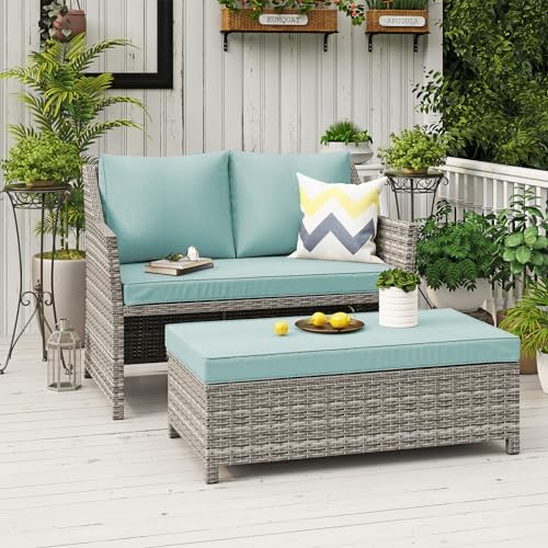 OC Orange-Casual 2-Piece Outdoor Patio Furniture Wicker Love-seat...