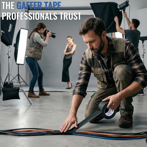 Image of Black Gaffers Tape 3 Inch -12 Roll Multi Pack Bulk - 30 Yards per Roll - Easy Tear, Non Residue Heavy Duty Gaff Tape - Waterproof Matte Cloth Gaffers Tape for Professional Photography, Filming, Stage