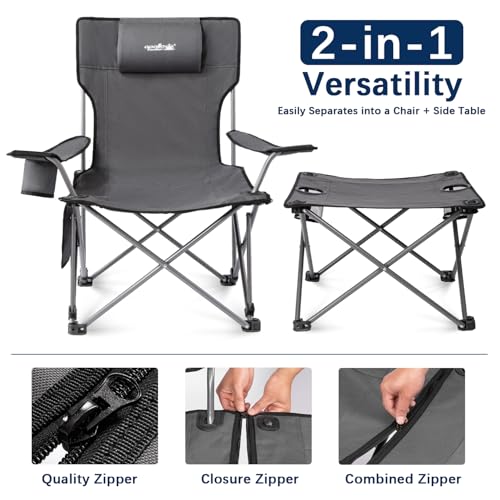 Image of apollo walker Reclining Beach Chair, Adjustable 90-135 Backrest Camping Lounge Chairs for Adults, Folding Chair with Foot Rest & Detachable Pillow - Upgraded 8-Leg, Grey