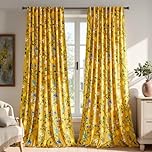 Mustard Yellow Luxury Velvet Floral Curtains 84 inches for Living Room,Vintage Victorian Botanical Blackout Curtain Drapes,2 Panels Mid Century Art Deco Bird Flower Window Curtains for Bedroom