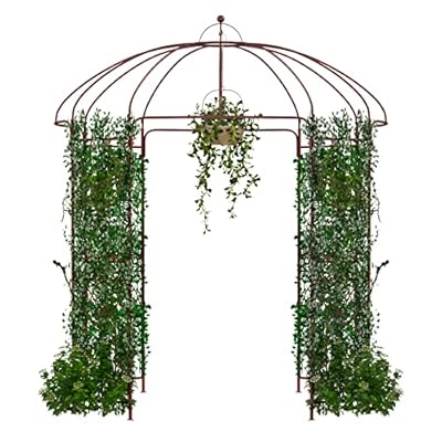 HAPPYGRILL Birdcage Shape Garden Arbor, 7’ x 8.4’ Heavy Duty Metal Garden Gazebo Pergola with Trellis, Garden Arch Trellis for for Climbing Plants Wedding Party Decor Outdoor Arch Pavilion for Lawn