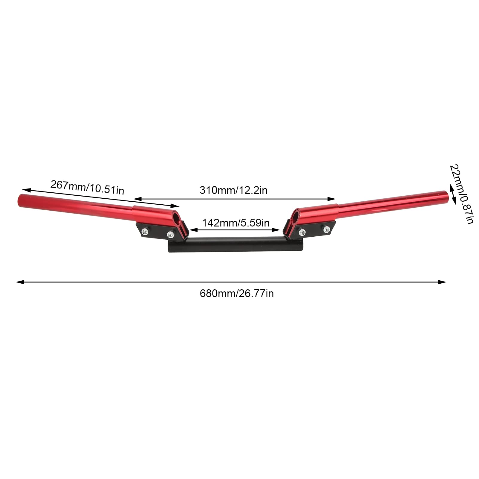 Manillar de Motocicleta de 22 mm, Manillar de Aleación de Aluminio de Ajustable Universal para Coche Deportivo, Scooter, Tranvía, ATV, Motocicleta, Bicicleta Deportiva(Rojo)