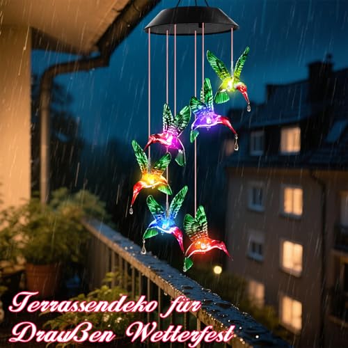 Winzwon Kolibri Solarlampen für Außen Garten Balkon Deko Wetterfest, Solar Windspiele für Draußen Hängend, Terassendeko Solarleuchten Oster Geschenke für Frauen Mama Oma