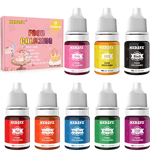Colorante alimentario 8 Colores - Colorante Alimentario Alta Concentración Liquid Set para Colorear los Bebidas Pasteles Galletas Macaron Fondant, Colorante Alimentario Reposteria(6ml por botella) Cover