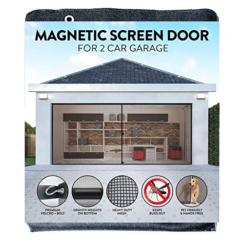 Premium Magnetic Screen Door for 2 Car Garage 16x7 FT - Strong & Heavy Duty Garage Screen Doors Powerful Magnets Hands Free Magnetic Screen Door Hooks & Grommets Weighted Bottom