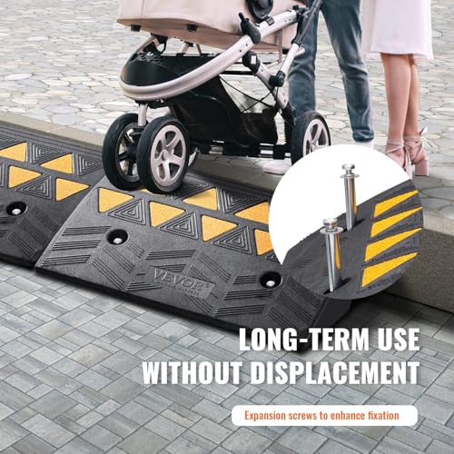 Rampa de caucho resistente para bordillos 2 unidades, altura de elevación 5", capacidad de 15 toneladas, con superficie antideslizante, negro con tiras reflectantes miniatura 6