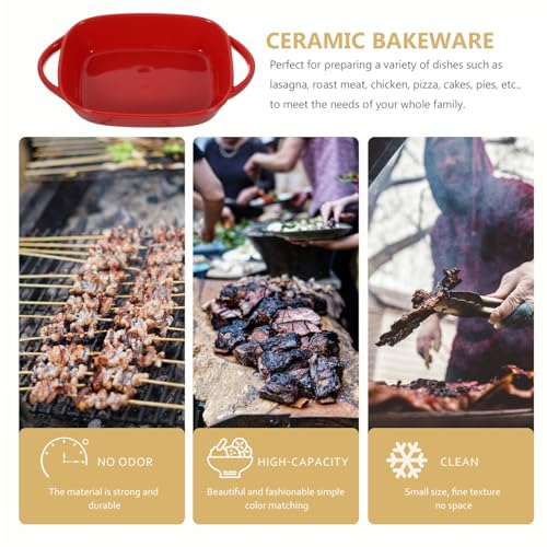 HEMOTON Ceramic Cake Pan Mini Cake Pan Cake Baking Pans Bread Tray Gratin Baking Pan Loaf Pan Porcelain Cooking Dish Appetizer Ceramic Bowl House Baking Pan Hotel Ceramic Bakeware Oval Red - Image 2