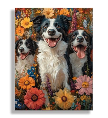 Peinture par Numéro Adulte Chien et Fleurs Kit de Loisirs Créatifs 40x50cm Q3S-651