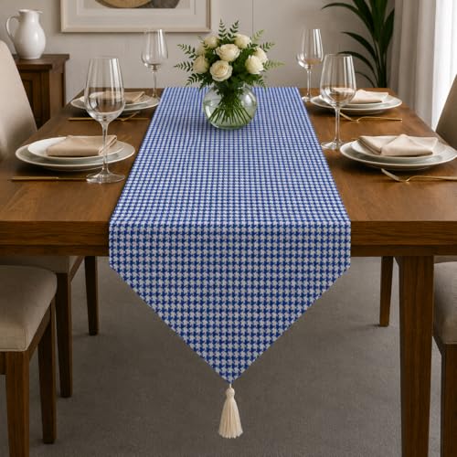 Image of STITCHNEST 'Nomad Weave Collection' Jacquard Table Runner 13x72 Inches| Tassel Finish | Modern Dining Table Decor