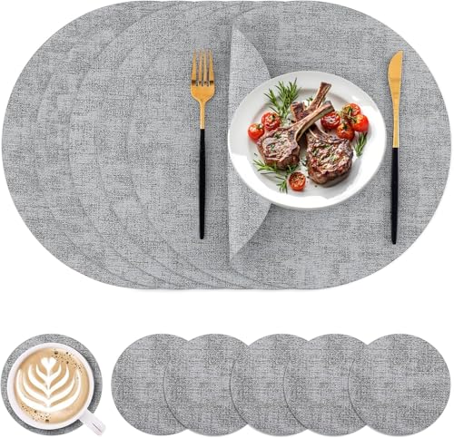 Reviews de Comedor Blanco Con Gris comprados en linea. 46 Manteles Individuales para Mesa, Manteles Individuales Redondos 6 Pcs y Portavasos 6 Pcs, Manteles y Porta Vasos de Piel, Tapetes para Mesa de Comedor Resistentes al Calor para el...