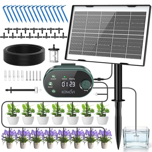 KINEVI Kit Arrosage Automatique Solaire pour Jardin, Ysteme D'irrigation Goutte à Goutte pour 15...