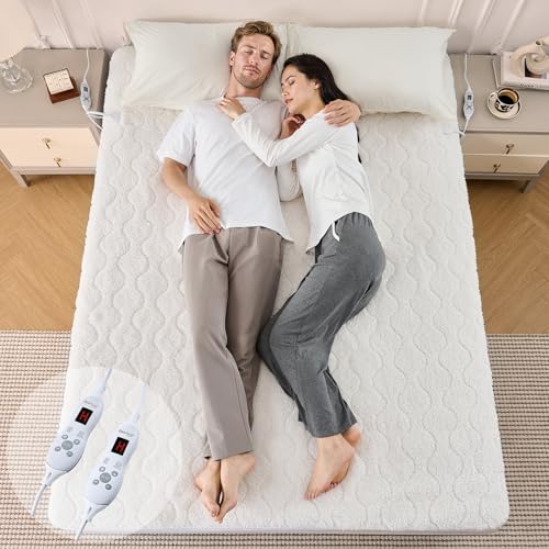 Bearhug Heizdecke 2 Personen 150x200cm Sherpa Weiß 200g/m Ultraweich 45cm Tiefe 2 Zonen 10 Stufen + Timer 12h CE Sicherheit waschbar