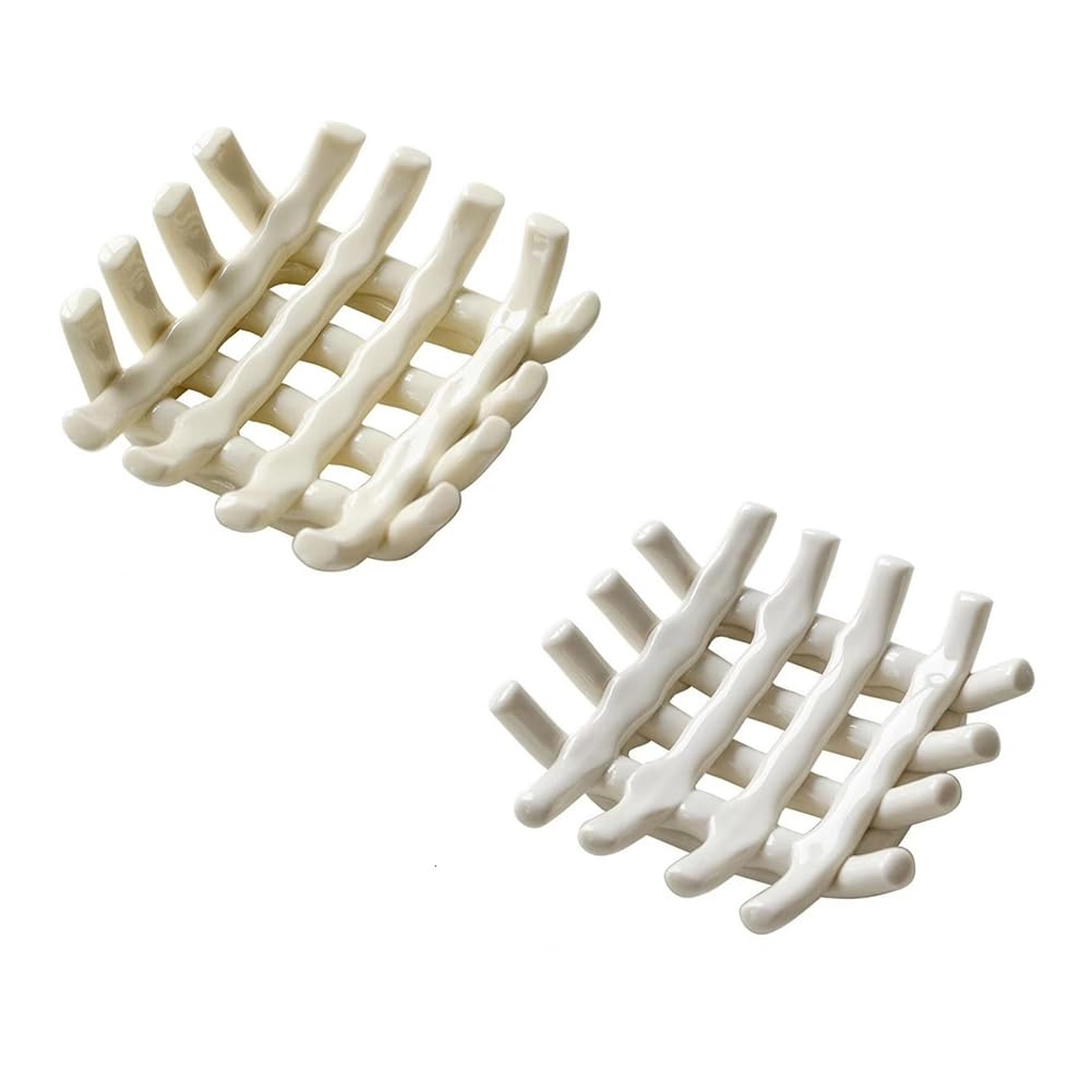 CTRLZS Handwoven Ceramic Soap Dish Ceramic Bathroom Soap Dish Organizer with Self-Drain Hollow Design Stylish for Bathroom