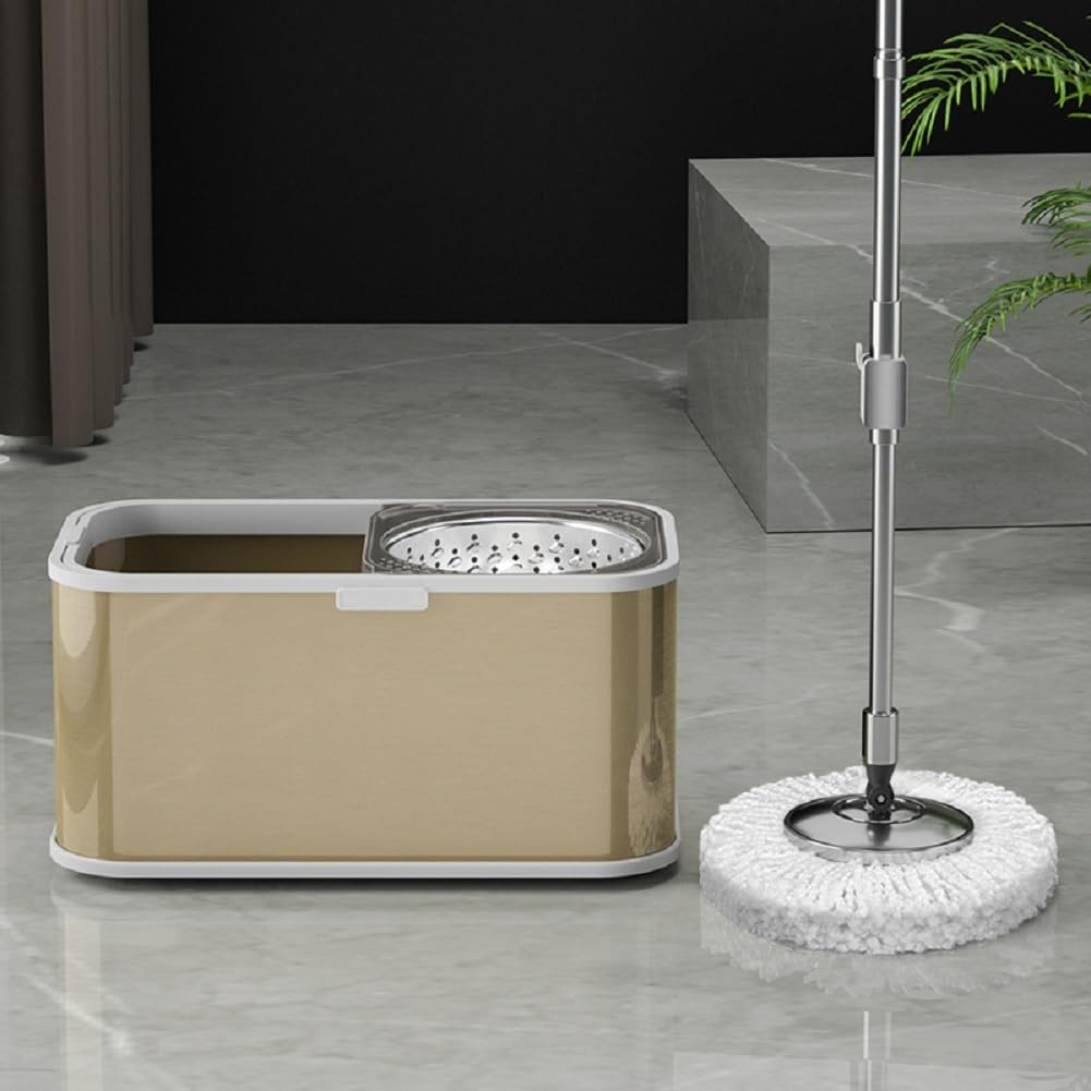 Mopa Microfibre Acero Inoxidable Juego De Trapeador Y Cubo, Trapeador Giratorio 360° con Cubo Sistema Autolimpieza para Lavado Suelos Secos Y Húmedos,Oro
