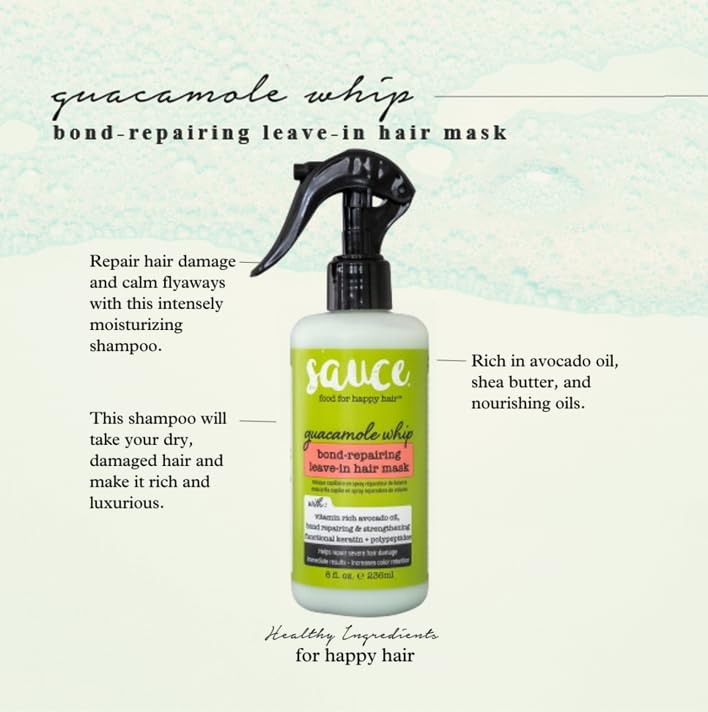 SAUCE BEAUTY Guacamole Whip bond-repairing leave-in hair mask, 8 Fl Oz (Pack of 1), Green