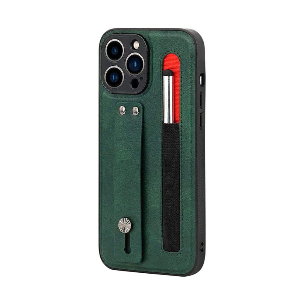 Coque iPhone 13 Pro mince anti-chute robuste verte avec dragonne givrée ajustée de protection - 8