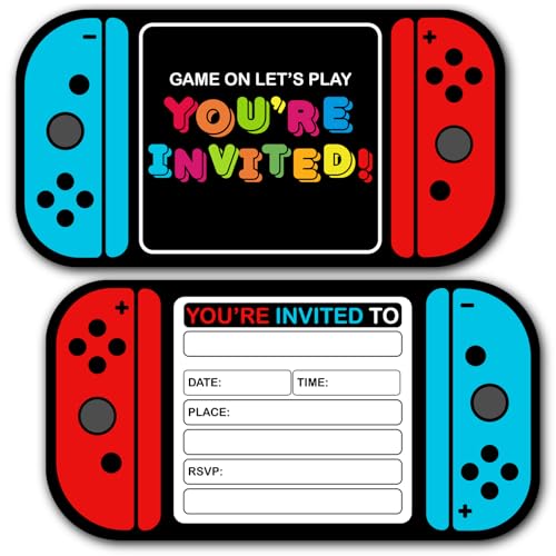 VAVINCI Video Gamer Birthday Invitations, Birthday Invite Cards for Kids Boys, Game Lovers Birthday Party Favors, 30 Set with Envelopes.