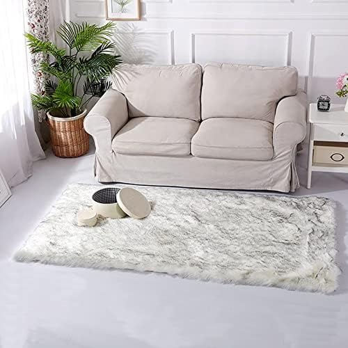 Latepis White with Grey Tips 2x10 Runner Rug for Hallway Faux Fur Rug Fluffy Rugs Furry Rugs Washable Rug for Living Room Hallway Rug Rectangle