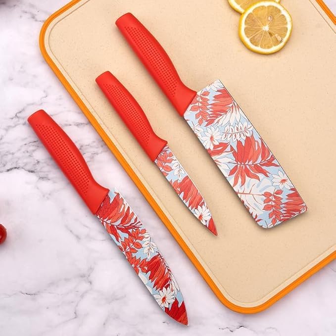 Image of Stainless Steel Kitchen High-Carbon Stainless Steel Kitchen Vegetable Knives Chef Sharp Edge Cutting Chef Knife for Chopping Vegetables, Fruits (Red)