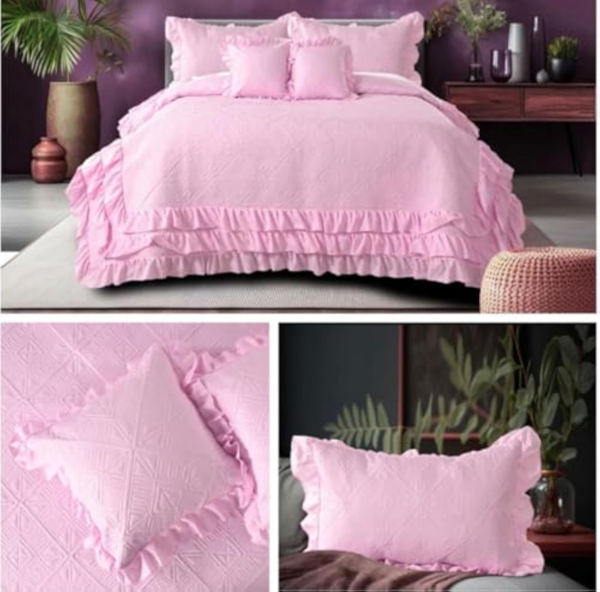 Luxury Double Bedsheet with 2 Pillow Covers & 2 Cushion Covers