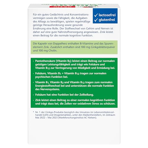Doppelherz Ginkgo + B vitamini + holin - S pantotenskom kiselinom kao doprinos normalnoj mentalnoj sposobnosti - 40 kapsula