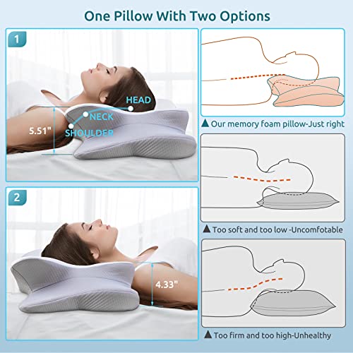 Image of DONAMA Cervical Pillow for Neck and Shoulder Pain Relief, Cooling Contour Memory Foam Pillow, Dual-Height Ergonomic Neck Support Pillow for Side Back Stomach Sleepers with Removable Pillowcase