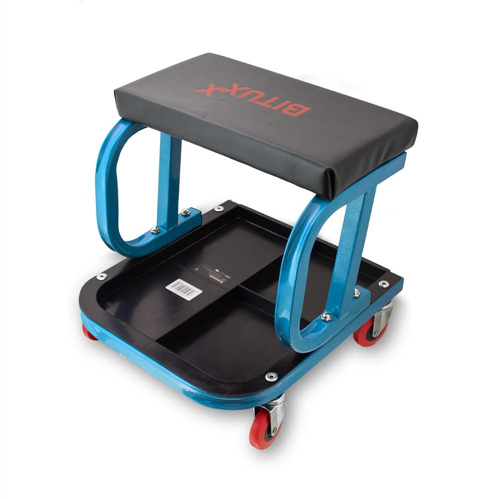 Höhenverstellbarer Werkstattstuhl Mit Rollen - Rollsitz Mit 2 Ablageebenen