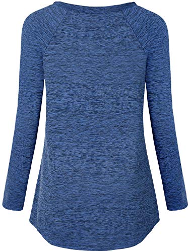 Zugeet Yoga Tops for Women Long Sleeve Mesh Workout Shirts Dri Fit Activewear V Neck Moisture Wicking Athletic T-Shirts, Navy Blue M