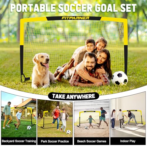 Image of Kids Soccer Goals for Backyard Set - 2 Pack of Portable Pop Up Soccer Nets with Ball,Cones,Complete Training Equipment Kit for Toddler,Youth,Kids Age 3-14,Outdoor Sports Game