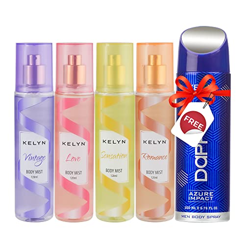KELYN Body Mist, Perfume Body Mist With Aqua, Long-Lasting Freshness, Perfume for Valentine’s Day, Birthday Gift and Special-one Made For Women Pack of 4 (120ml each)