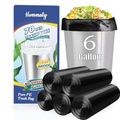 Image of 6 Gallon 70 pcs Black Trash Bags Strong Black Garbage Bags, Bathroom Trash Can Bin Liners, Plastic Bags for Office Home Kitchen, Fit 6 gallon,7 gallon Waste Basket Liner 6,7 Gal(6G70-Black)