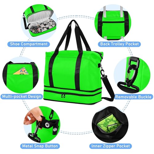 Chartreuse Travel Duffel Bags Carry On Weekend Bag with Toiletry Bag for Yoga Multifunctional 5