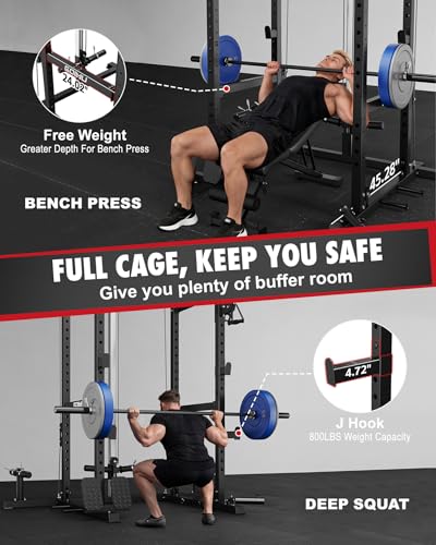 RH01 Power Cage Rack, 2000LBS Squat Rack with with Cable Crossover System&LAT Pull Down System, Multi-Function Workout Cage for Home&Garage Gym - Image 4