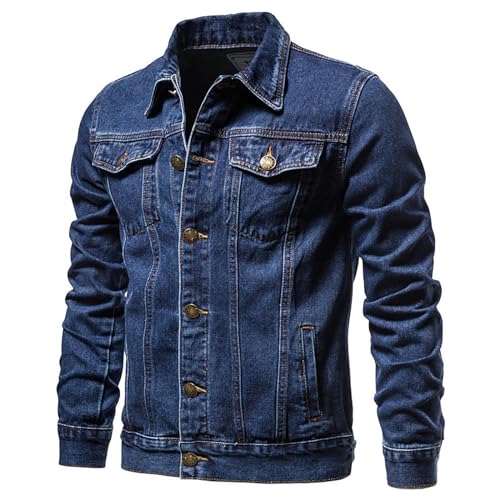 Denim Jackets For Men Button Down Long Sleeve Jean Jackets Solid Color Fashion Coats Outwear Comfort Basic Coats