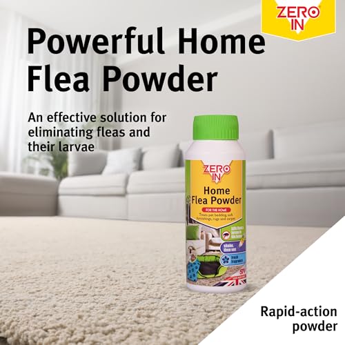 Zero In Home Flea Powder - Flea Treatment for House, Kills Fleas & Larvae, Absorbs Odours - Carpets, Rugs, Furniture & Pet Bedding – Fresh Aroma, 10m² Coverage, Wood Floor Safe - 300g x 3 Multi-Pack - 2