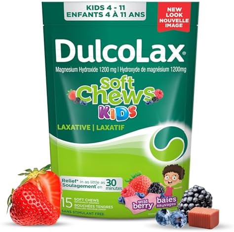 DulcoLax Soft Chews Kids, Laxative for Gentle Occasional Constipation Relief for Kids Ages 4 and Over, Vegan, Stimulant-Free, Gluten-Free Laxatives, Wild Berry, 15 Count