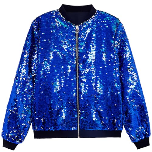 BweStilm Chaqueta de lentejuelas para hombre con purpurina, elegante y colorida, chaqueta bomber retro con lentejuelas de los años 80, chaqueta de entrenamiento, chaqueta universitaria, béisbol