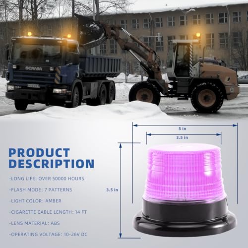 Image of 1-Pcs Purple LED Beacon Lights for Funeral Escort Truck Vehicles Car, 12-24V Warning Safety Flashing Emergency Strobe Mini Light Bar with Magnetic Base