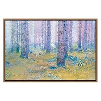 SIGNWIN Framed Canvas Wall Art Pastel Violet and Yellow Winter Birch Trees Print Nature Forest Oil Painting Abstract Modern Closeup Relax/Calm for Living Room, Bedroom, Office - 16