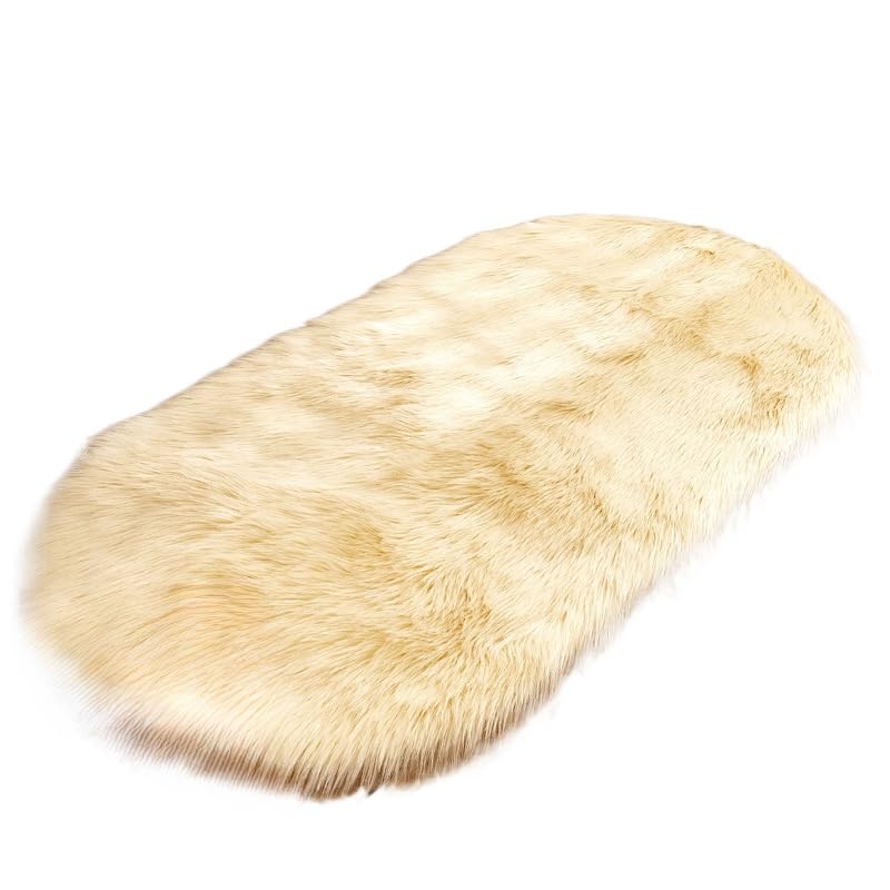 Coussin de chaise en fausse fourrure de mouton - Tapis décoratif en peau d'agneau blanc en fausse fourrure beige - 60 cm x 150 cm
