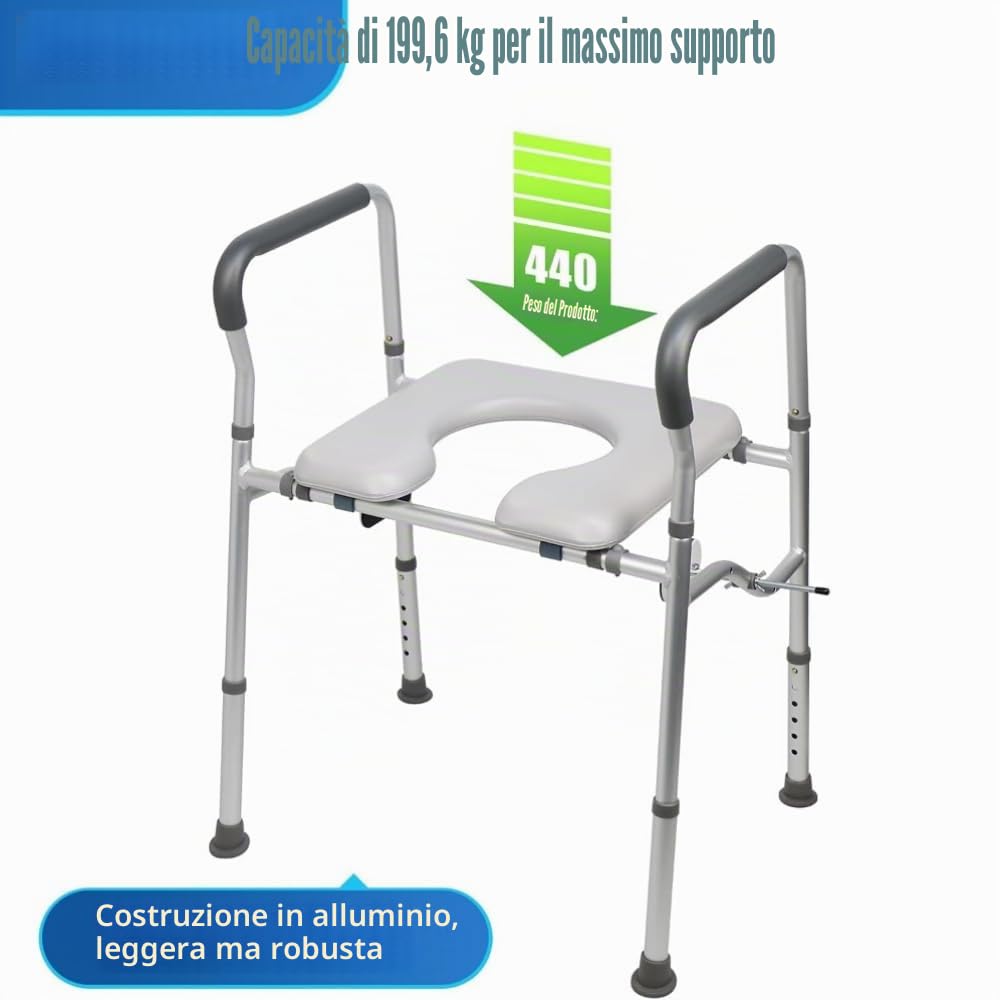 NEWFUN Rialzo WC per Anziani, Comoda WC Alzawater per Anziani, Alzawater per Protesi Anca, Sollevatore per WC Senior con Regolazione in Altezza, Adatto a Tutti i WC Standard, Capacità di Carico: 150KG