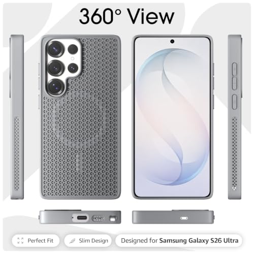Image of Outlouders Back Cover for Samsung S26 Ultra 5G | Honeycomb Cooling Design | Silicone Heat Dissipation | Mag-Safe Compatible | Shockproof Camera Protection Bumper Case (Grey Mag-Safe)
