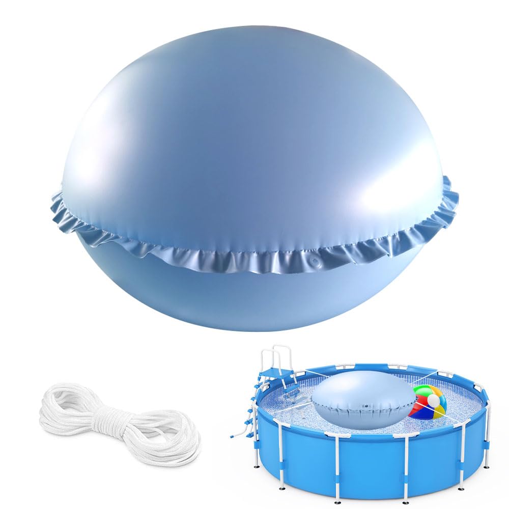 Cojín de piscina de invierno, cojín de piscina redondo XXL 120 x 120 cm, cojín de aire para piscina de invierno, cojín de invierno para piscina con 4 ojales y cuerda de 15 m, cojín de piscina de