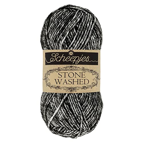 Image of Scheepjes Stone Washed Yarn 50 g (1 Skein) 803 Black Onyx Cotton and Acrylic Blend